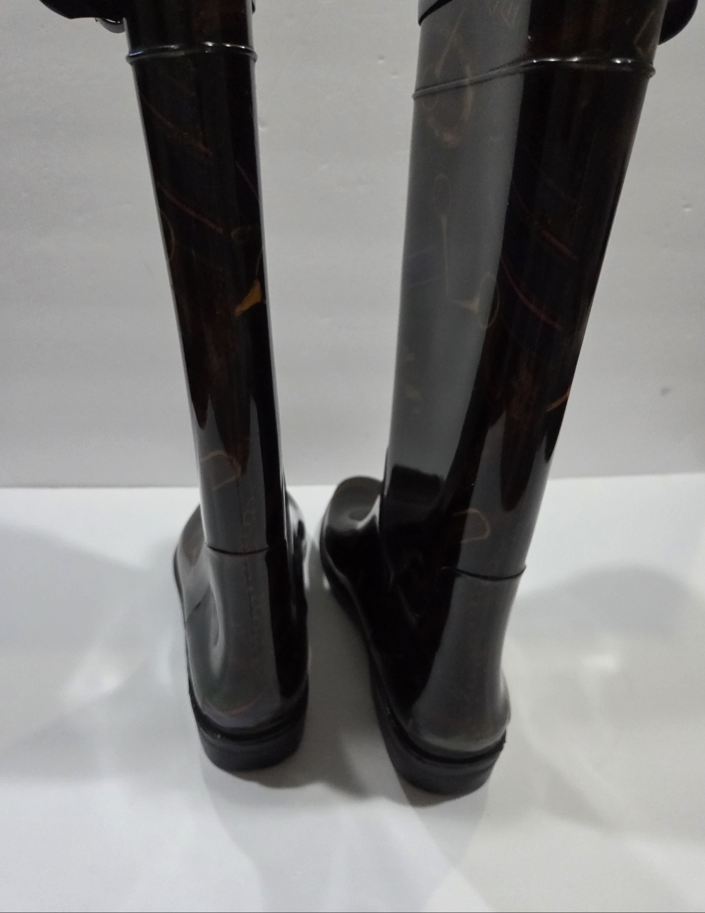 Ralph Lauren Black Rubber Lug Sole High Knee Rain Boots Sz.8 B - Picture 5 of 9